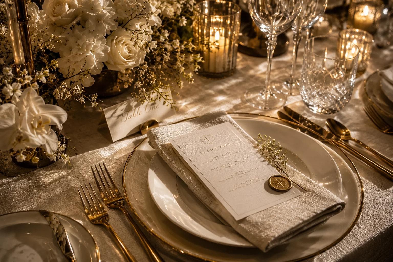 Table setting detail with personalized menu, the evolution of an experience